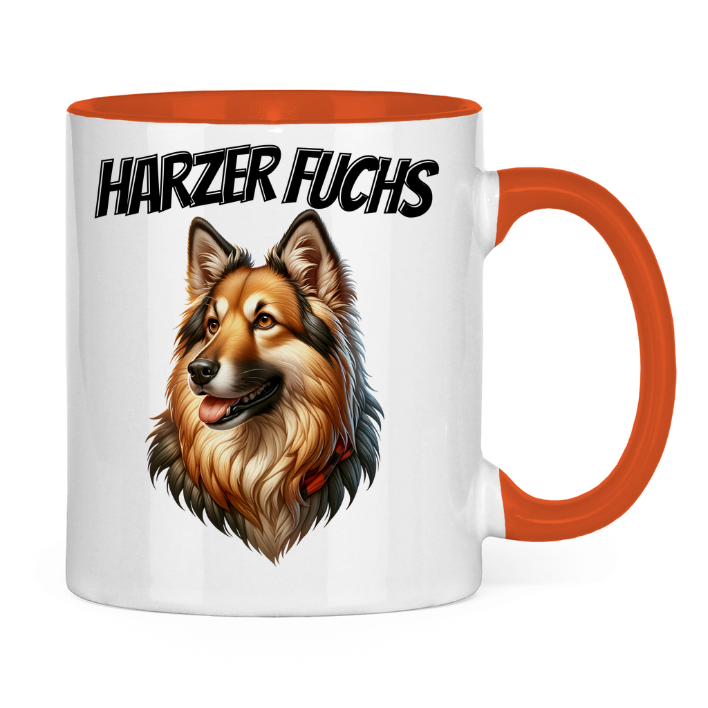 Tasse zweifarbig Harzer Fuchs Schriftzug und Kopf