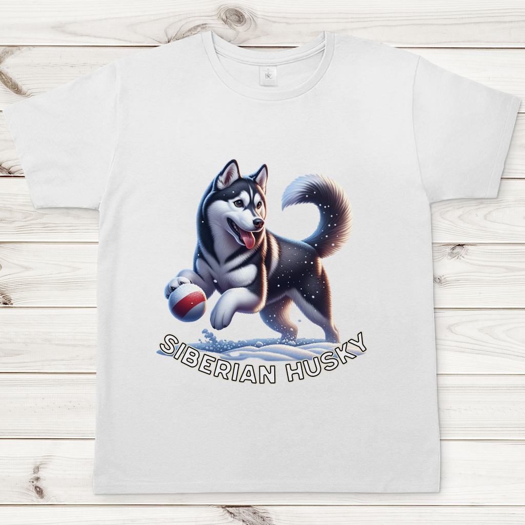 Herren T-Shirt Husky spielt im Schnee