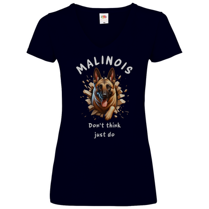 Damen Basic V-Neck T-Shirt Malinois Don't think just do