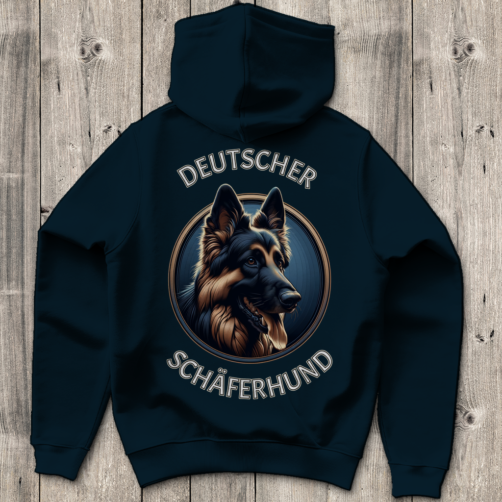 Herren Hoodie Rückendruck Deutscher Schäferhund Schriftzug mit Kopf