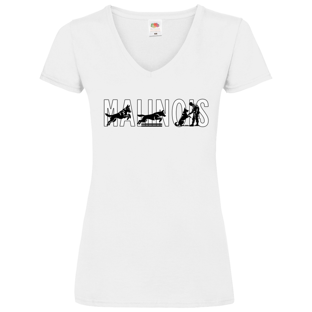 Damen Basic V-Neck T-Shirt Malinois Schriftzug