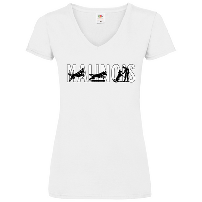 Damen Basic V-Neck T-Shirt Malinois Schriftzug