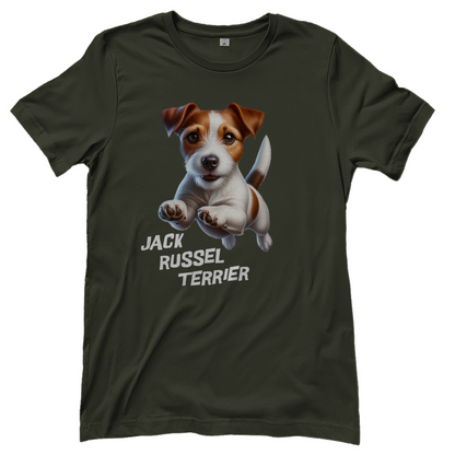 Damen T-Shirt Springender Jack Russel Terrier