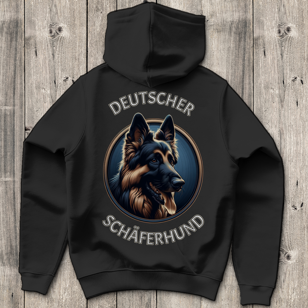 Herren Hoodie Rückendruck Deutscher Schäferhund Schriftzug mit Kopf