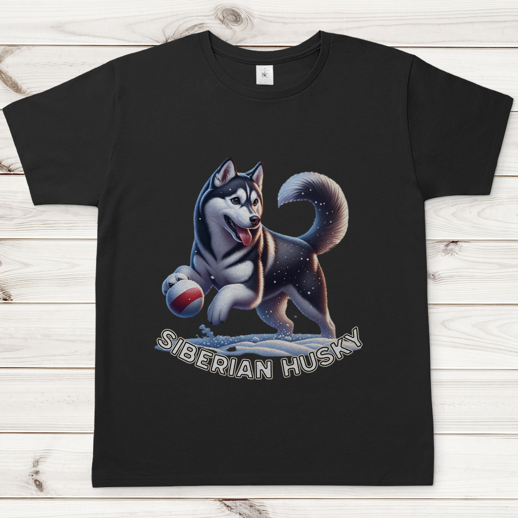 Herren T-Shirt Husky spielt im Schnee