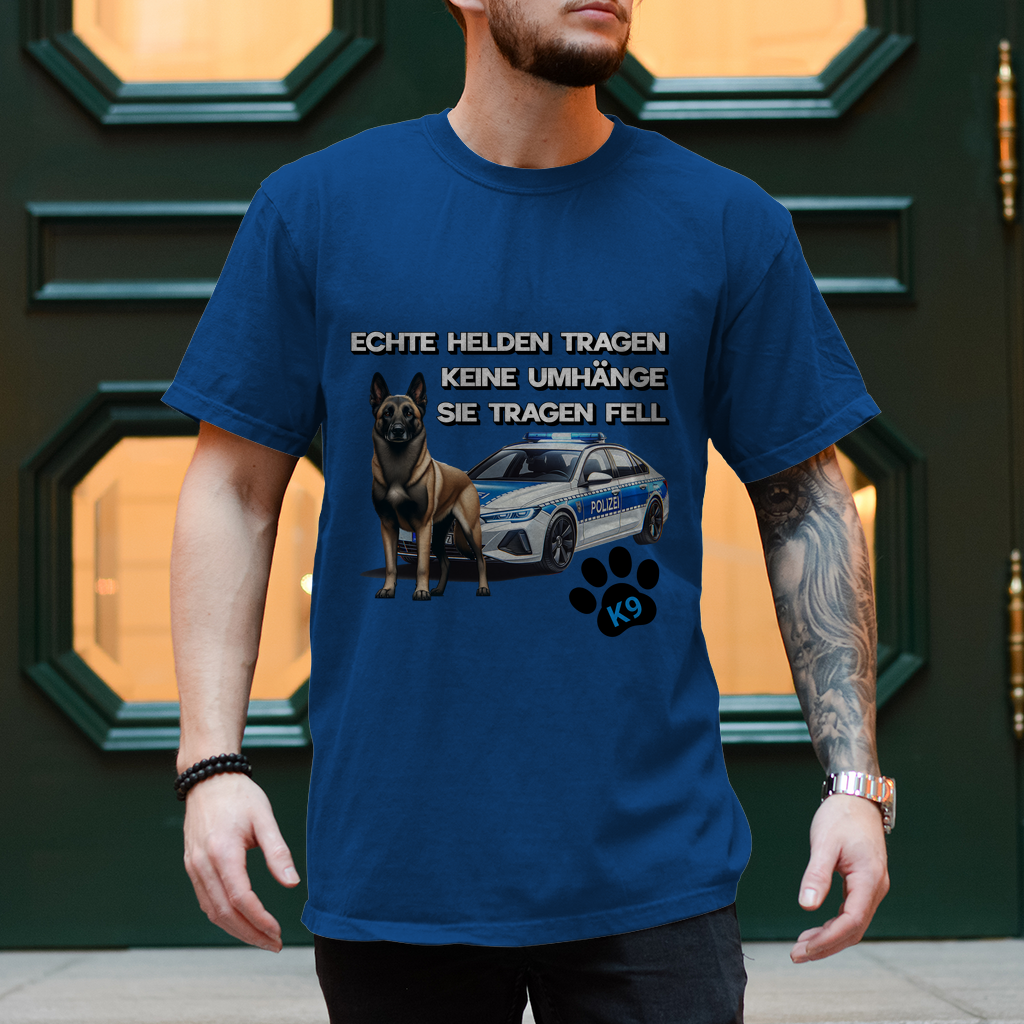 Echte Helden tragen Fell – K9 Malinois Polizeihund Herren T-Shirt