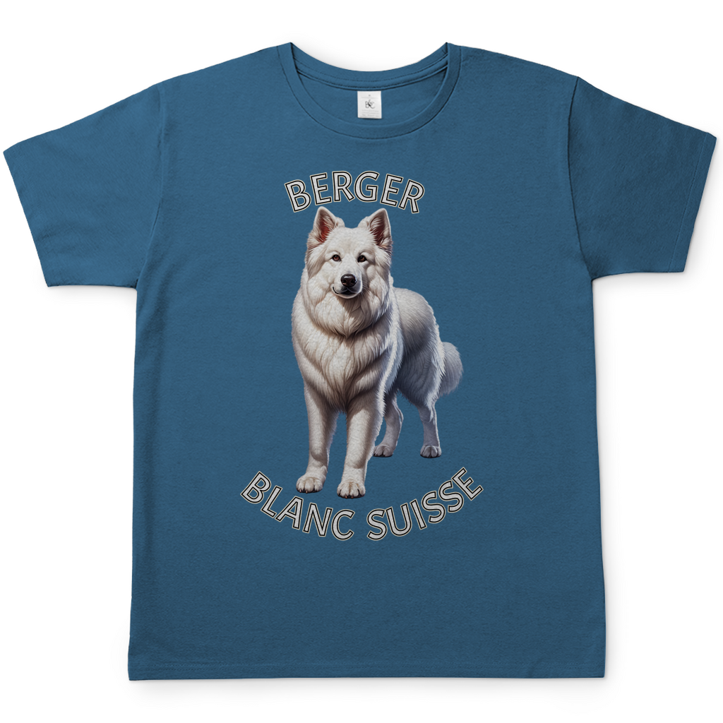 Herren T-Shirt Berger Blanc Suisse, Weißer Schäferhund