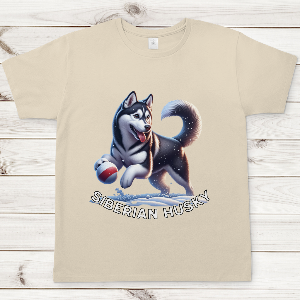 Herren T-Shirt Husky spielt im Schnee