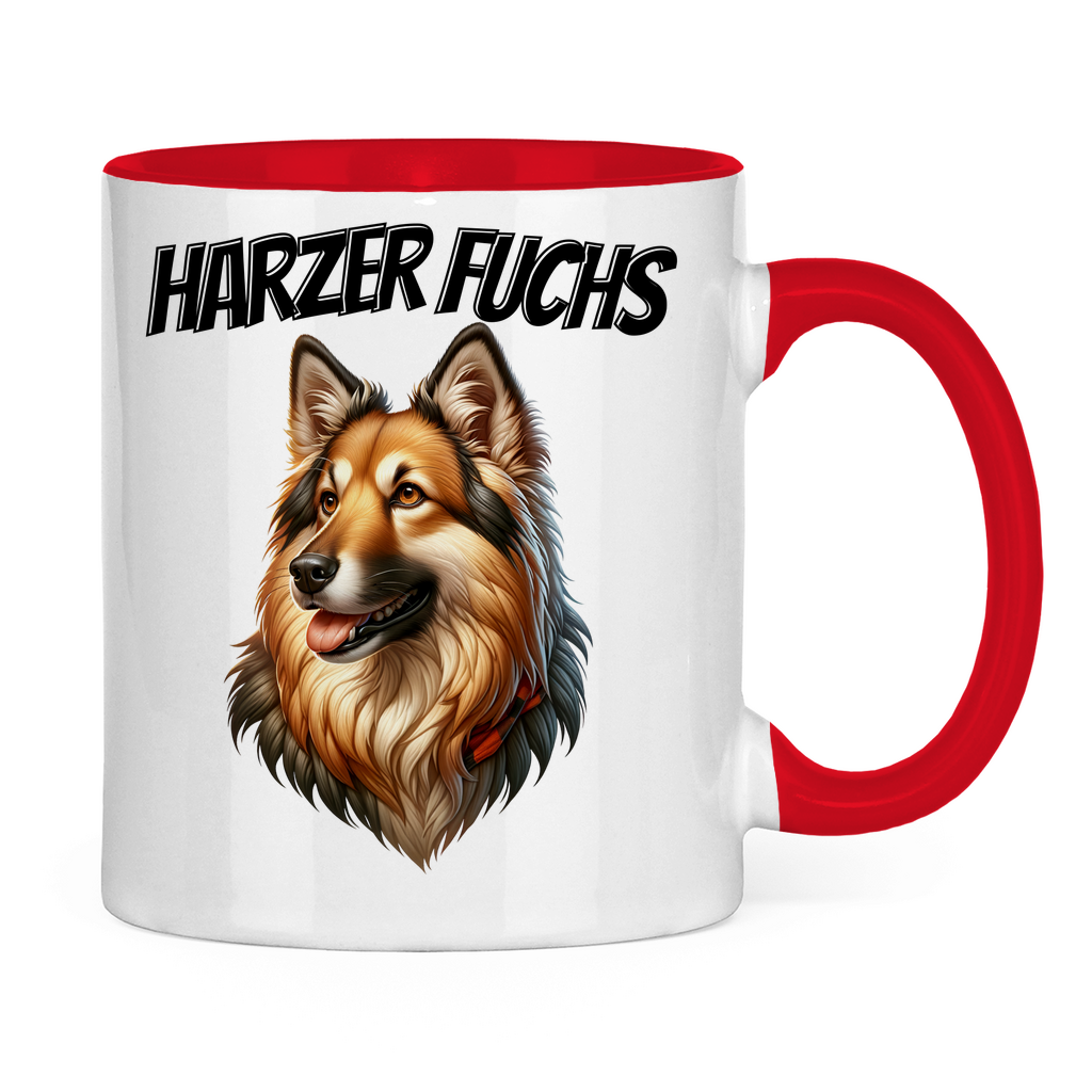 Tasse zweifarbig Harzer Fuchs Schriftzug und Kopf