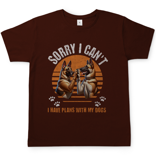 Malinois T-Shirt mit Pfotenklatscher Motiv – zwei Malinois klatschen sich die Pfote, Farbe Brown.