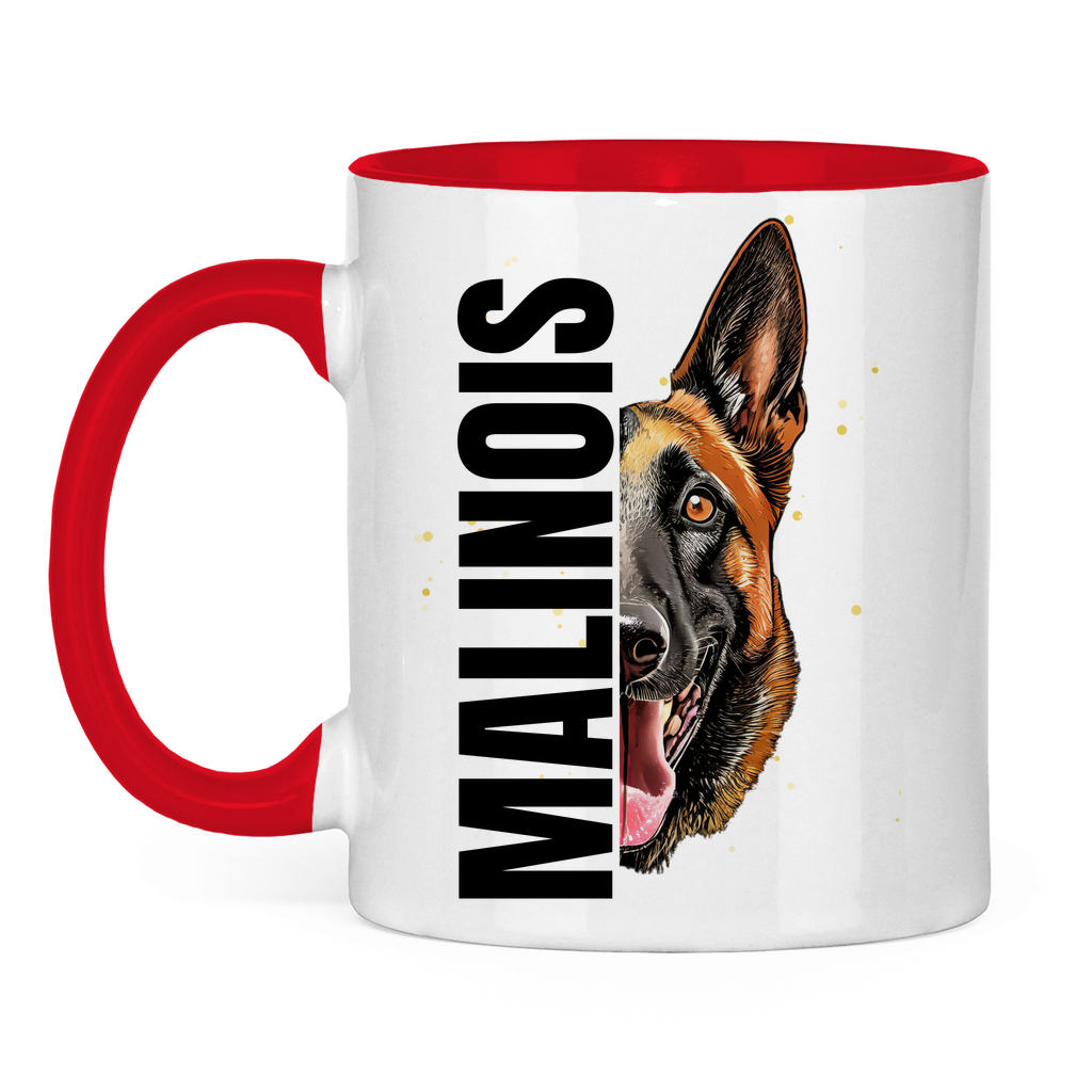 Tasse zweifarbig Malinois Kopf und Schrift black