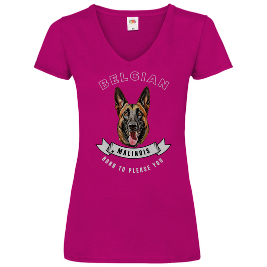 T-Shirt Malinois Born to please you Damen Basic V-Neck