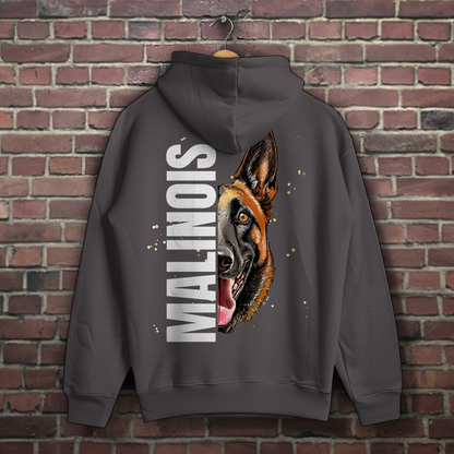 Hoodie Malinois Kopf und Schrift für Herren - Rückendruck