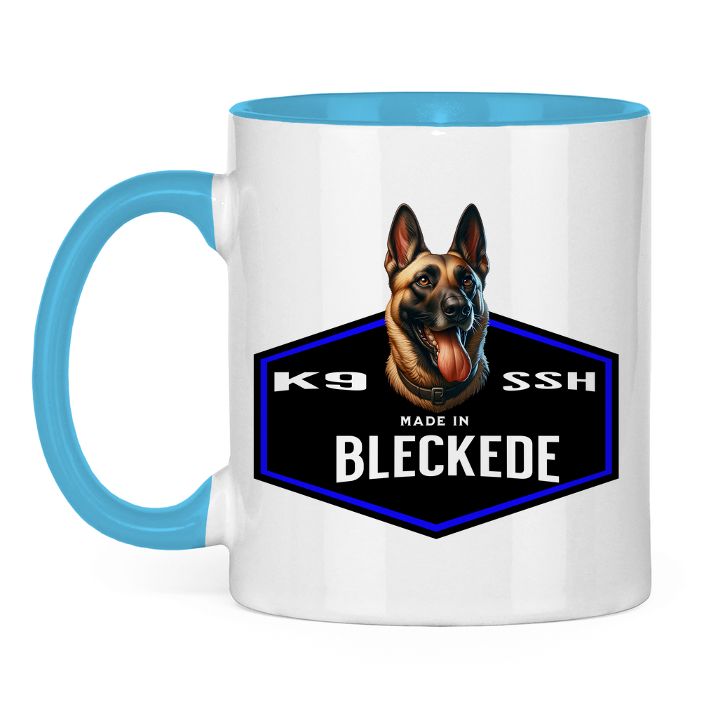 Tasse mit Sprengstoffspürhund Motiv und Schriftzug Bleckede
