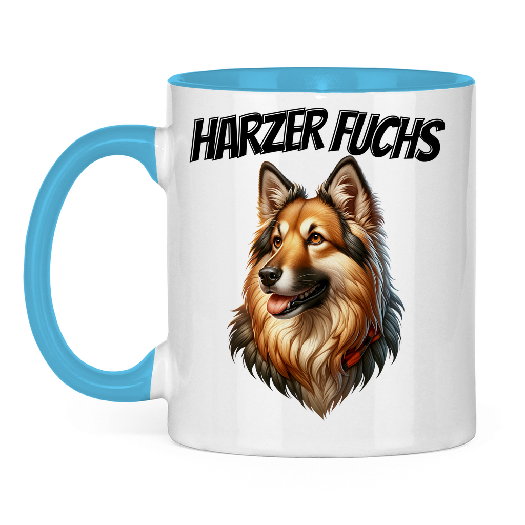 Tasse zweifarbig Harzer Fuchs Schriftzug und Kopf