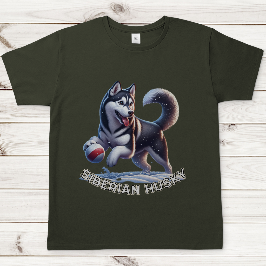 Herren T-Shirt Husky spielt im Schnee