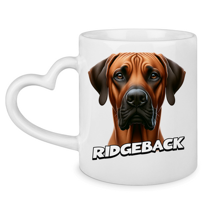 Tasse mit Herzhenkel Ridgeback Kopf mit Schriftzug