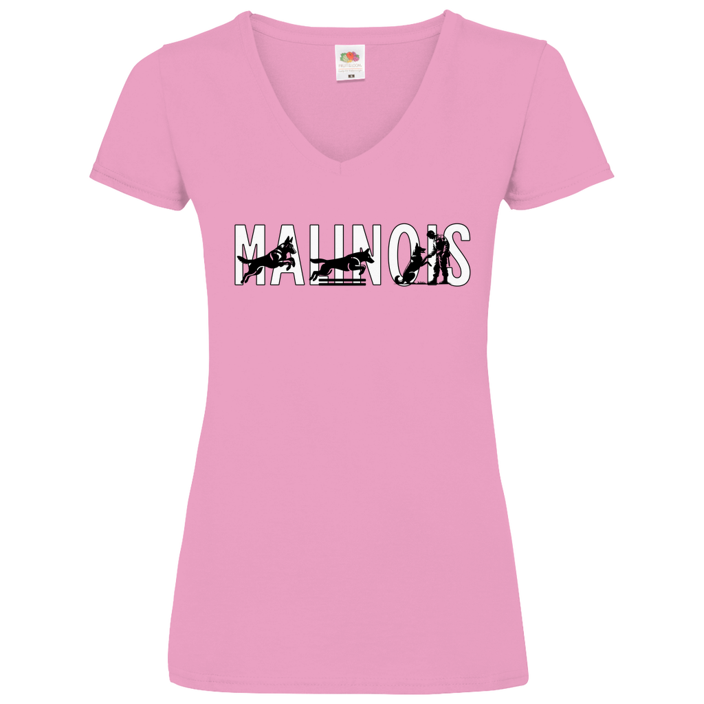 Damen Basic V-Neck T-Shirt Malinois Schriftzug