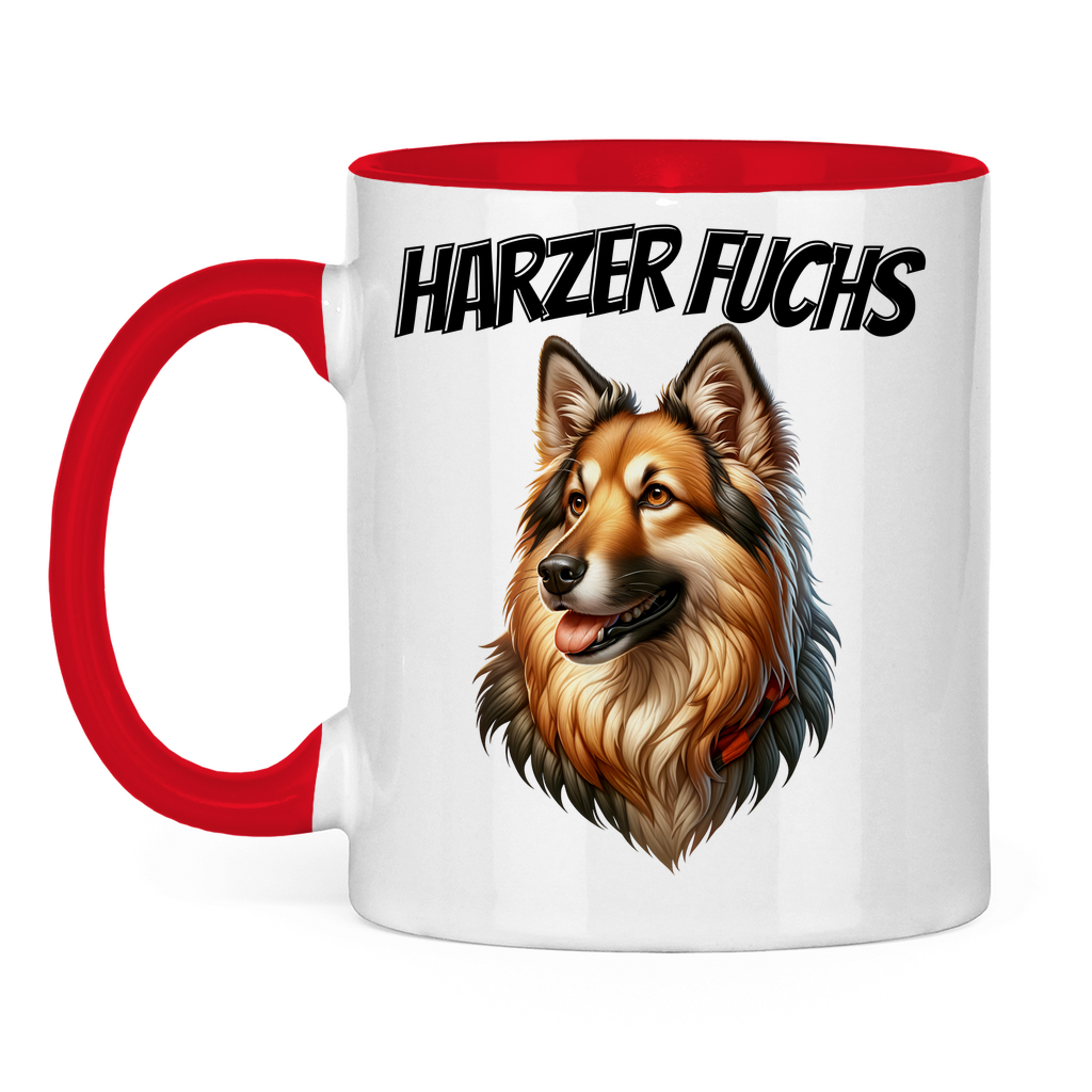 Tasse zweifarbig Harzer Fuchs Schriftzug und Kopf