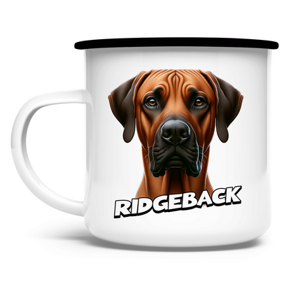 Emaille Tasse Ridgeback Kopf mit Schriftzug