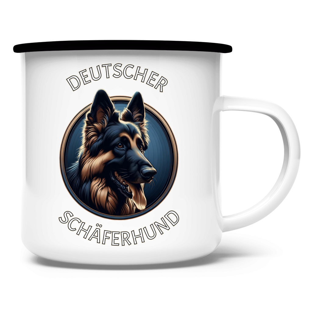 Emaille Tasse Deutscher Schäferhund Schriftzug mit Kopf