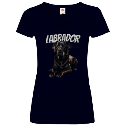 Damen Basic V-Neck T-Shirt liegender Labrador