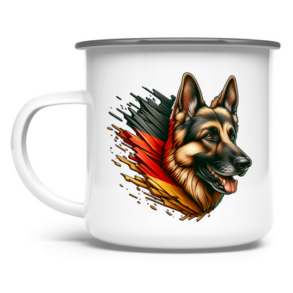 Emaille Tasse Deutscher Schäferhund mit Deutschland Flagge
