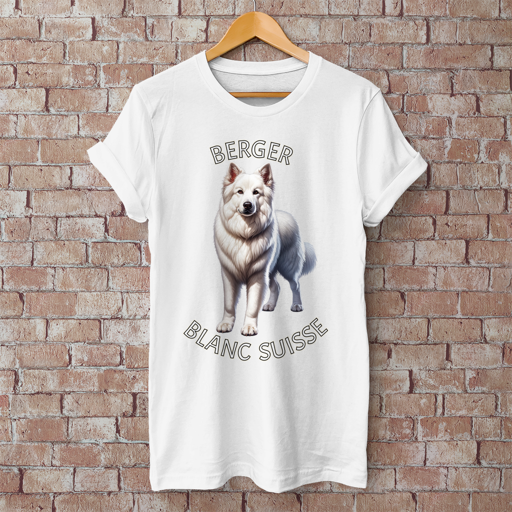 Herren T-Shirt Berger Blanc Suisse, Weißer Schäferhund