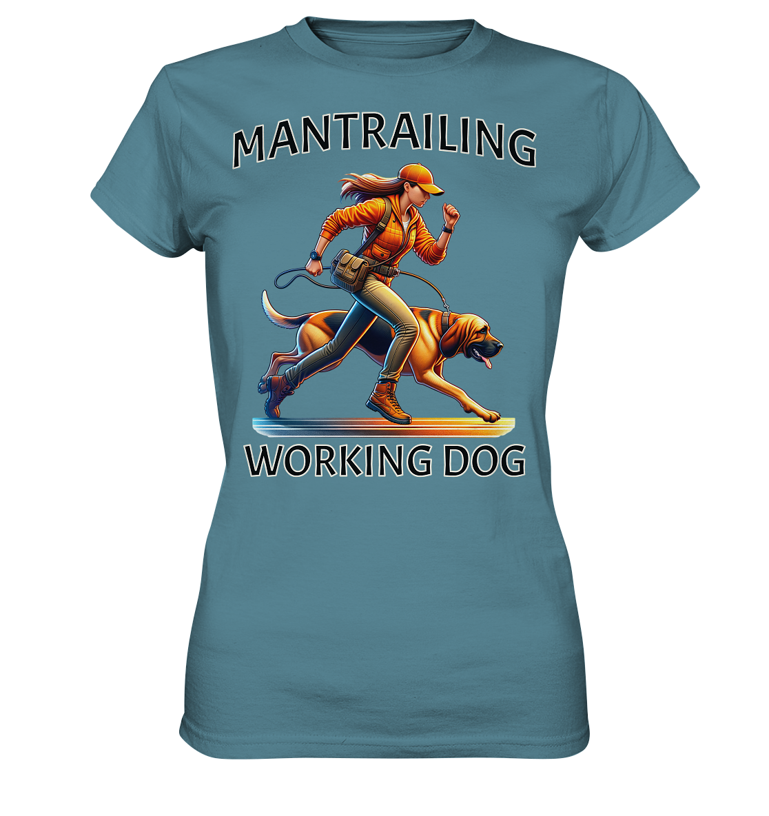 Mantrailing, Frau mit Bloodhound - Ladies Premium Shirt