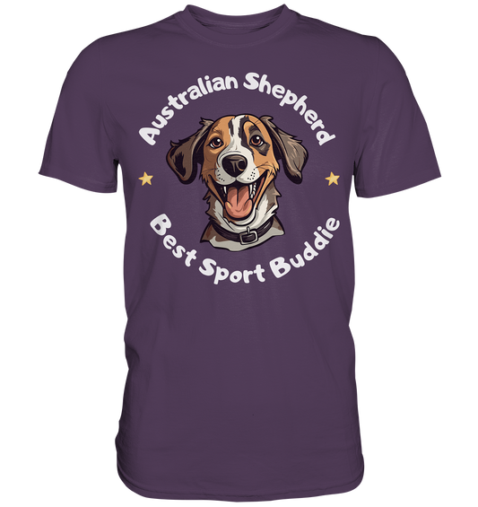 "Best Sport Buddy" mit Australian Shepherd Portrait - Premium Shirt
