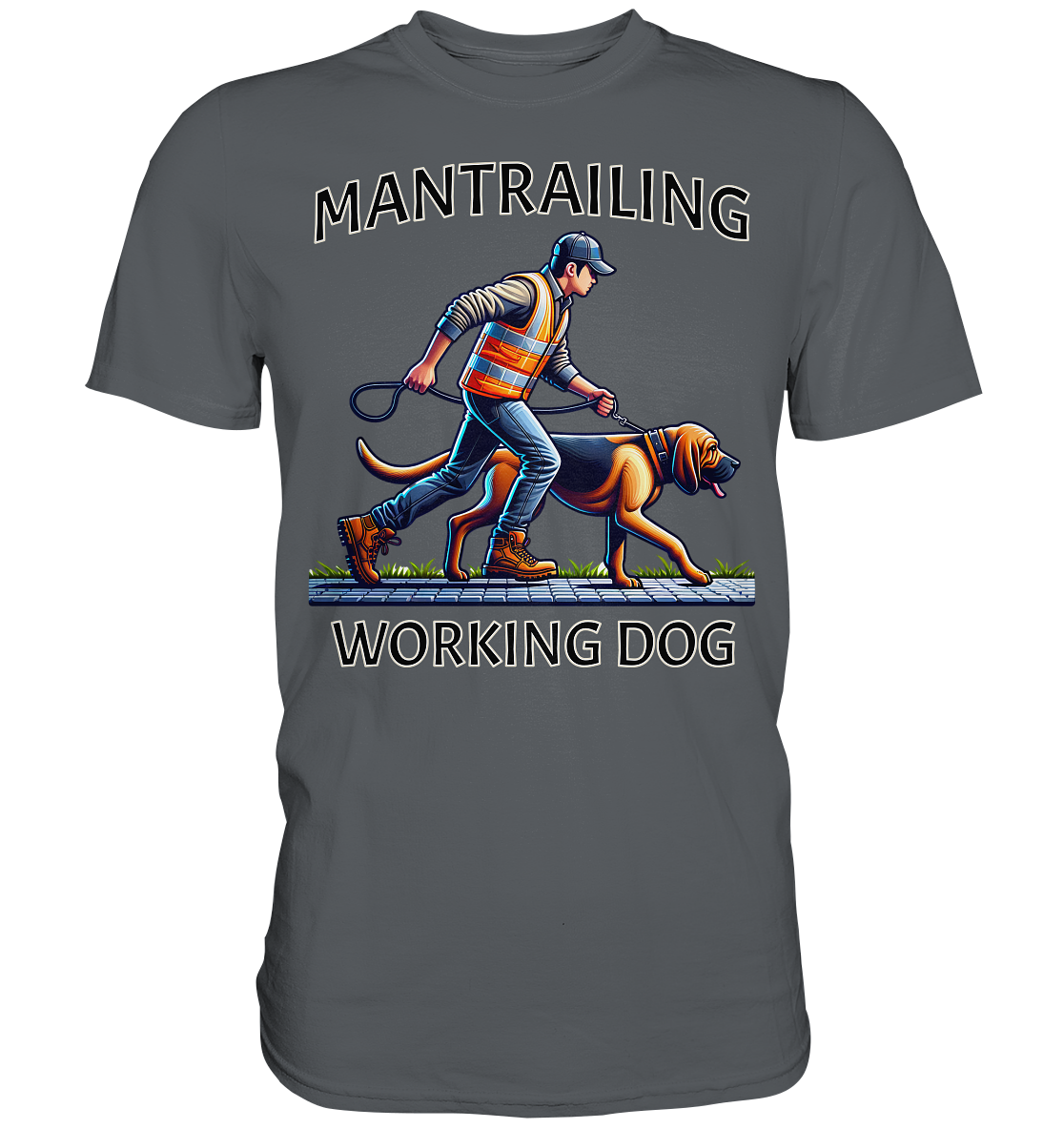 Mantrailing, Mann mit Bloodhound - Premium Shirt