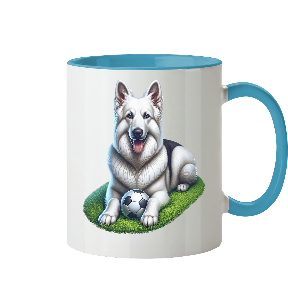 Weißer Schäferhund mit Ball - Tasse zweifarbig