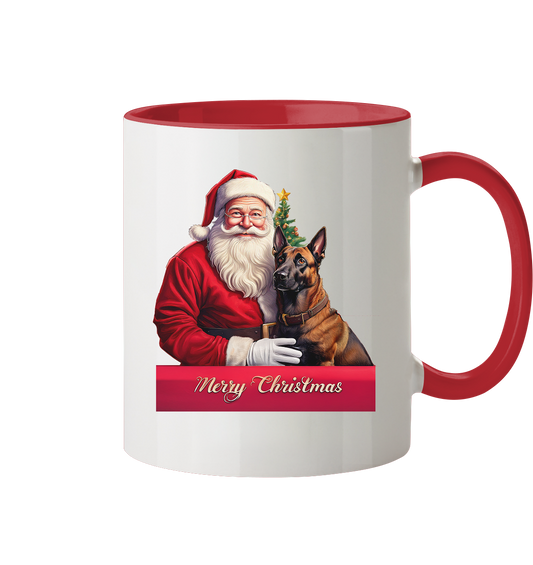 Merry Christmas mit Santa und Malinois - Tasse zweifarbig