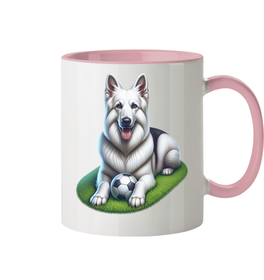 Weißer Schäferhund mit Ball - Tasse zweifarbig